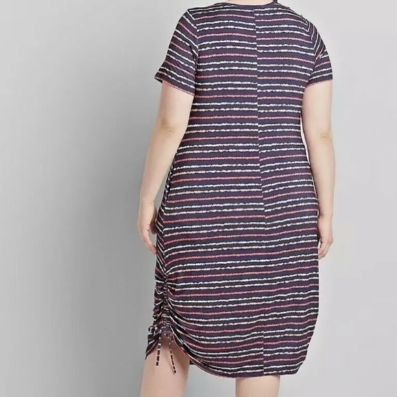 Lane Bryant Striped Midi Dress 38 Blue Retro Boho Western Skater Preppy Artsy - Picture 1 of 14